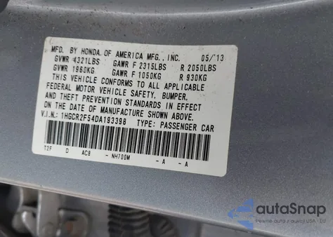 2013 Honda Accord Sport from USA, damaged, VIN 1HGCR2F54DA193398